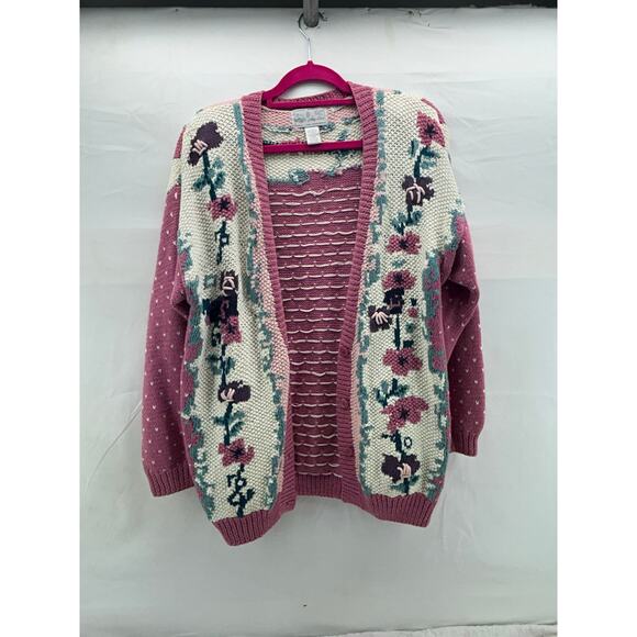 Vintage pink floral / hearts button sweater Large - Picture 5 of 7